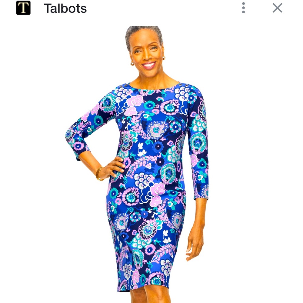 Talbots Blue Bodycon Long Sleeve Dress for Wedding Guest